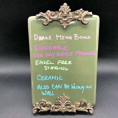 Caballete Drake Menú Tablero Exhibición Cerámica Verde Metal Acentos 6.25” X 10” de Alto Foto 1 de 4