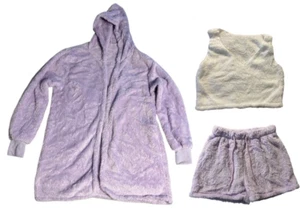 Kid's Soft 3-Piece Faux Fur Pajamas & Robe Set - Size M - Purple & White - Picture 1 of 5