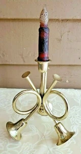 VINTAGE MESSING KERZENLEUCHTER 3 HORN  - Bild 1 von 8