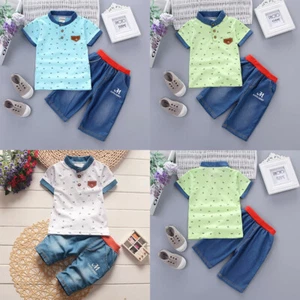 2PCS Toddler Baby Kids Boys Dinosaur Bowtie T Shirt Short Gentlement Set Outfits - Picture 1 of 21