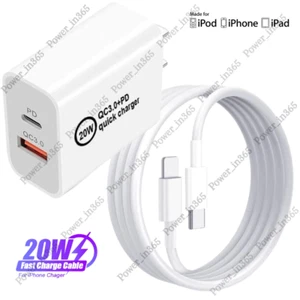 20W PD QC 3.0 Fast Charger Quick Wall Power Adapter USB C Cable For iPhone iPad - Picture 1 of 15