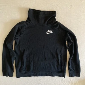 Nike Girl's Sweatshirt Youth XL Club Funnel Neck Kids Black Swoosh AQ6384-010 - Picture 1 of 14