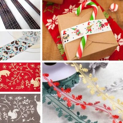 Christmas Ribbon Decorations Craft Gift Wrap Bow Trim 15mm 25mm 35mm 40mm x 3M - Image 1 of 3