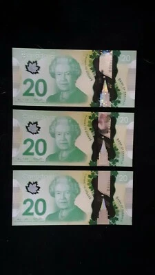 Set of Three  2012 NEW Sequential UNC Canadian Polymer $20 Banknotes - Image 1 of 4