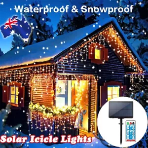 LED Solar Icicle String Lights Outdoor Icicle Lights Christmas Home Garden Deco - Picture 1 of 13