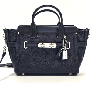 Coach Mini Swagger Convertible Crossbody Bag Handtasche Black Pebbled Leather Rare - Bild 1 von 19