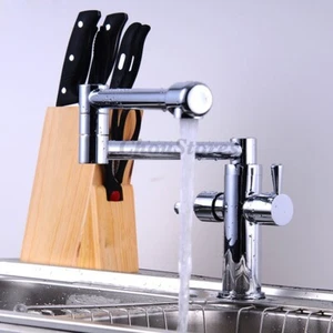 Kitchen Sink Faucet Swivel Mixer Tap Foldable Chrome Pull Out Basin Water Mixer - Picture 1 of 4