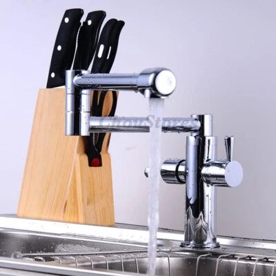 Kitchen Sink Faucet Swivel Mixer Tap Foldable Chrome Pull Out Basin Water Mixer - Image 1 of 4