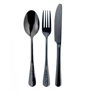 Mother’s Day Personalised Black 3 Piece Cutlery Set FREE ENGRAVING - Picture 1 of 2
