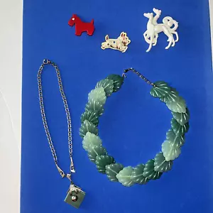 Set Schmuck Bakelit Zelluloid Lucite MOONGLOW DUROPLAST Halskette Brosche BORSOI - Bild 1 von 10