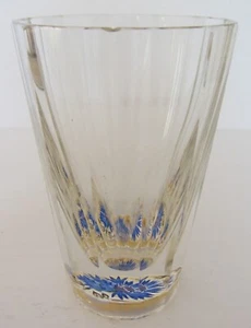 CLEAR PANELED GLASS TUMBLER w/ENAMEL PAINTED CORNFLOWER ON GILT BASE~4"~AUSTRIA - Picture 1 of 8