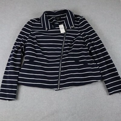 Chaqueta Lane Bryant Mujer 22 Cremallera Completa Tejida Azul Rayas Manga Larga Nueva Con Etiquetas Foto 1 de 4