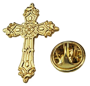 Holy Cross Christian Pin Badge Gold-Colour Religious Brooch - Photo 1 sur 9