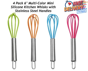 4er-Pack 6 Zoll Mehrfarbig Mini Silikon Küchenschneebesen mit Edelstahlgriffen - Bild 1 von 13