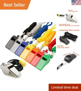 Loud Attention-Grabbing Whistles - 7 Colorful Plastics + 1 Steel Whistle Set - Picture 1 of 8