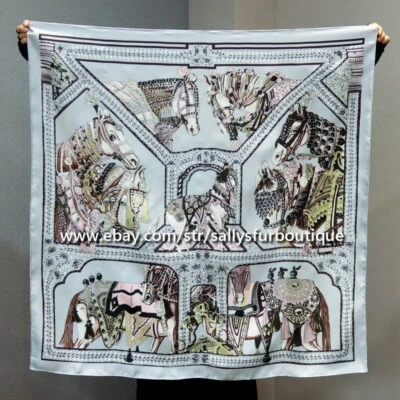 Sallys Boutique 14 Momme Sarga Seda Envoltura Bufanda Caballos Estampado Cuadrado Mantón 35" Foto 1 de 4
