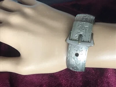 Art Deco 1930s Chrome Buckle & Floral Design  Etched Bangle/Bracelet 18” - Image 1 of 4