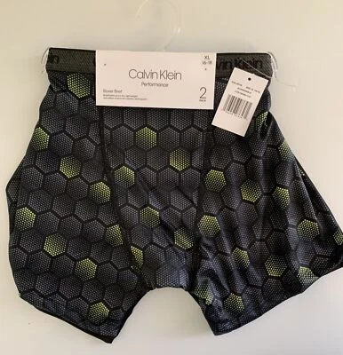 Calvin Klein Boys Print Boxer Briefs Stretch Underwear XL 16-18 Black Green 2 PK - Image 1 of 4