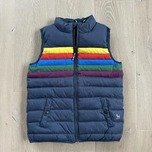 Mini Boden Navy Rainbow Striped Stars Reversible Puffer Vest 9-10 Y - Picture 1 of 8