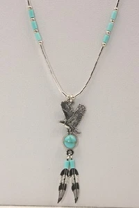 Made in USA Sterling Silver Eagle and Feathers 16" Necklace - Picture 1 of 7