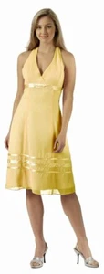 SOMMERKLEID CHIFFONKLEID COCKTAILKLEID HOCHZEIT ABIKLEID KURZ GOLD Gr34 NEU €159 - Bild 1 von 7