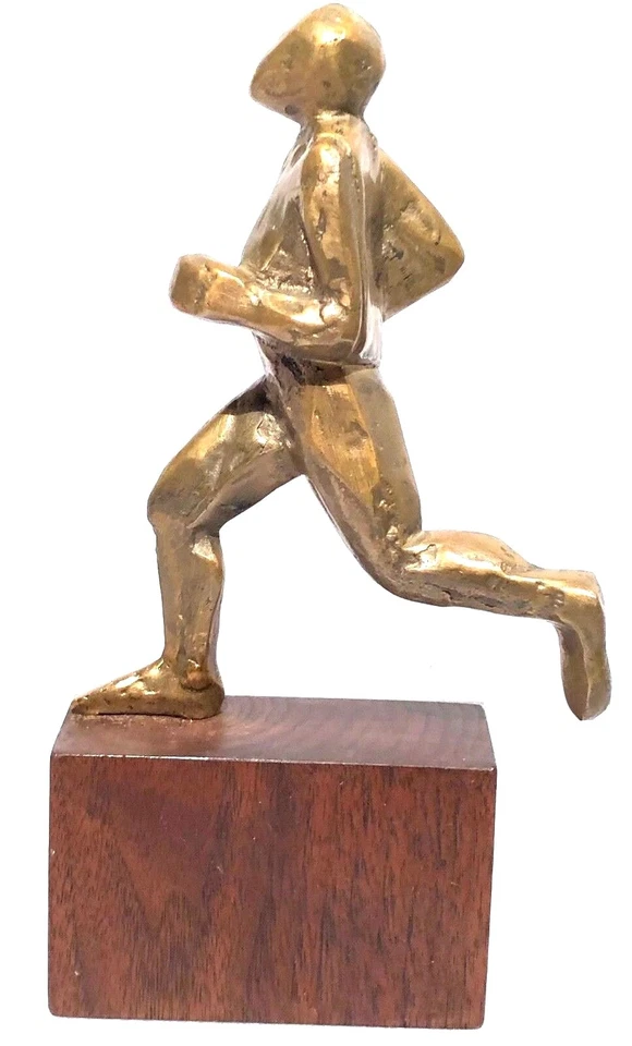 J R 1993 BRONCE BRUTALISTA ABSTRACTO MODERNISTA FIGURA CORREDORA ESCULTURA BASE DE MADERA  Foto 1 de 4