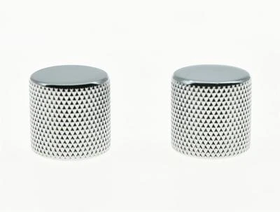 Set of 2 Chrome Flat Top Metal Tele Telecaster Knobs Guitar Bass Barrel Knob  - Image 1 of 4
