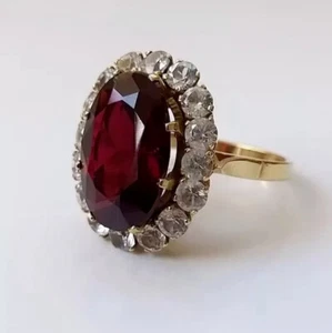 Red Garnet 4Ct Oval Cut Women's Halo Engagement Ring 14K Yellow Gold Plated - Picture 1 of 9