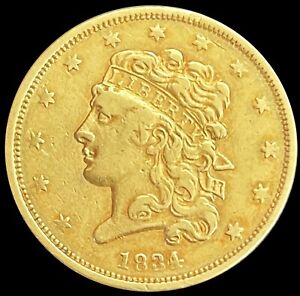 1834 GOLD CLASSIC HEAD $5 DOLLAR HALF EAGLE COIN EXTREMELY FINE CONDITION