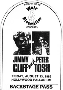 Jimmy Cliff + Peter Tosh backstage pass. Hollywood Palladium 8/13/82 - Picture 1 of 2