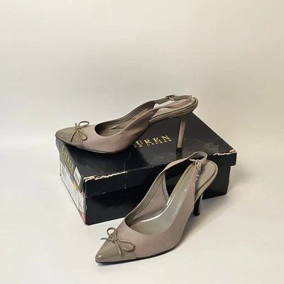 Sandalias Lauren Ralph Lauren Cuero Gris Lazo Punta Eslinga Tacón Trasero Talla 8.B Foto 1 de 4