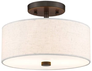 Livex Lighting Monroe 11" English Bronze Oatmeal Drum Ceiling Light - Picture 1 of 1