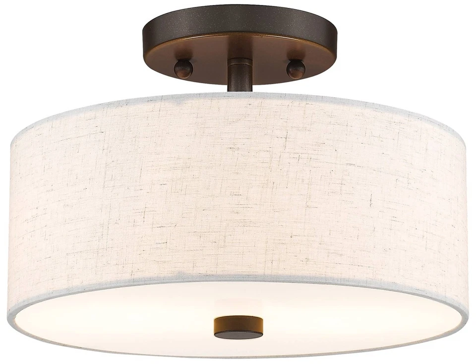 Livex Lighting Monroe 11" English Bronze Oatmeal Drum Ceiling Light - Image 1 of 1