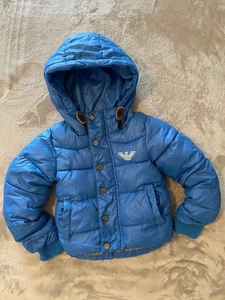 Giorgio Armani Jacket Boys Small Blue Down Puffer Hooded Made in Italy Logo - Picture 1 of 13