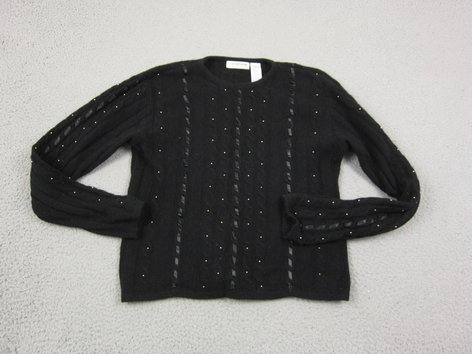 Suéter Liz Claiborne Mujer Mediano Negro Corderos Lana Angora Cable Tejido Cuentas Foto 1 de 4