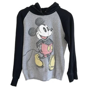 Disney Mickey Mouse Gray/Black Sweatshirt Hoodie Long Sleeve Size L Pullover - Picture 1 of 9