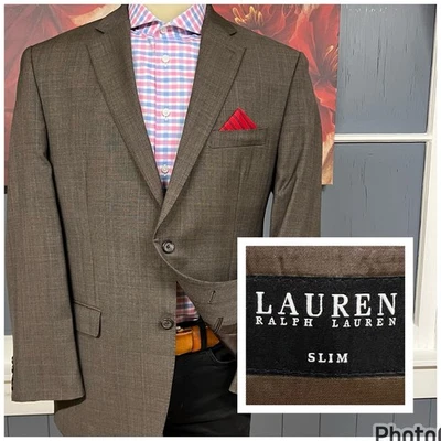 Lauren Ralph Lauren Blazer Jacket Sport Coat Mens 44R Slim Fit Wool Brown - Image 1 of 4