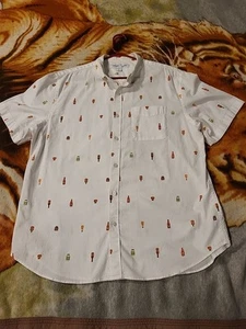 Old Navy Mens Large Slim Fit Short Sleeve Button Up Shirt White Hot Sauce - Picture 1 of 6