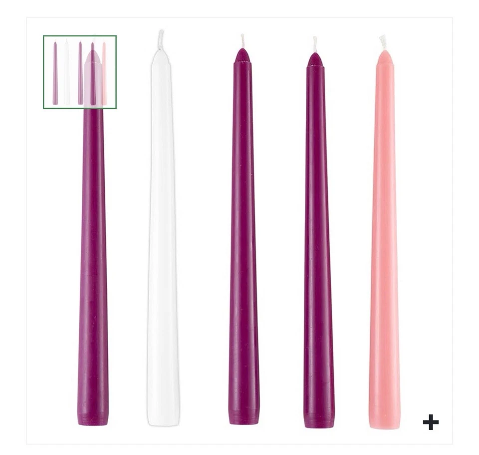 Christmas Advent Candles, Traditional Advent Candle Set Purple Pink & White 10” - Image 1 of 1