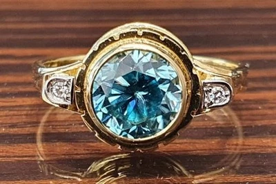 Schöner Ring mit Zirkon und Diamanten Brillanten Gelb Gold 750 18K * - Bild 1 von 4
