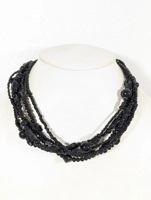Collar de cuentas de vidrio negro de múltiples hilos Whimsigoth declaración gótica 19" Foto 1 de 4