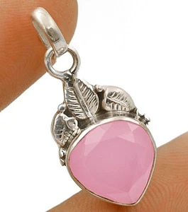 Colgante Hoja Natural Facetado Cuarzo Rosa Plata de Ley 925 1/4"" Largo @14-1 - Imagen 1 de 1