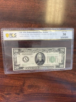 1934 Federal Res.Note Boston $20 Fr#2054-a-Am* Star Note DGS Mule, PMG VF30 - Image 1 of 2