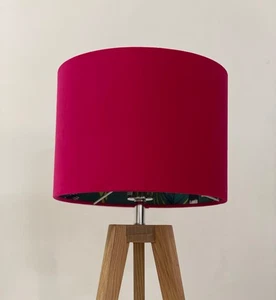 Lampshade Hot Pink Velvet Teal Lemur Gecko Jungle Drum Light Shade - Picture 1 of 16