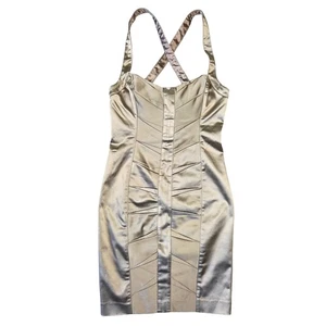 Bebe Dress Womens S Mini Bodycon Y2k 2000s Party Cocktail Ruched Champagne Bratz - Picture 1 of 8