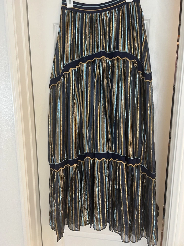 New $ 2 750!  PETER PILOTTO Metallic Chiffon Maxi Skirt  Silk Blend - Image 1 of 4
