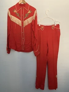 Vintage Rare Western Cowboy Cowgirl Authentic 1950s Suit Set Red Flowers - Picture 1 of 18