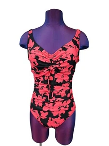 Aqua Green Coral & Black Floral One Piece Swimsuit Size Small Women's F103 - Picture 1 of 10