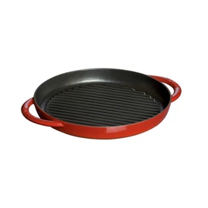 Staub Pure Round 26cm Cast Iron Grill Pan Induction/Stovetop Cookware Cherry Red - Picture 1 of 5
