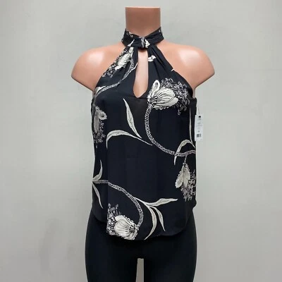 Joie Mujeres Negro Caviar Cedra B Floral Sin Mangas Viscosa Cerradura Halter Top XXS Foto 1 de 4